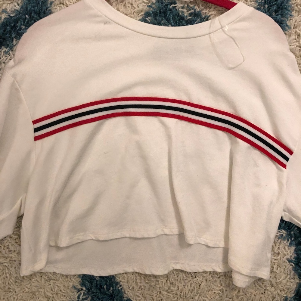Ruby And Jenna White And Red Stripe Crop Top Small - image 2